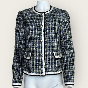 NWT | Elie Tahari | Tweed Jacket | Black/Blue/Yellow | Size Large